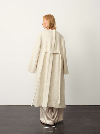 Minimal Snow-Tweed Collarless Relaxed Coat