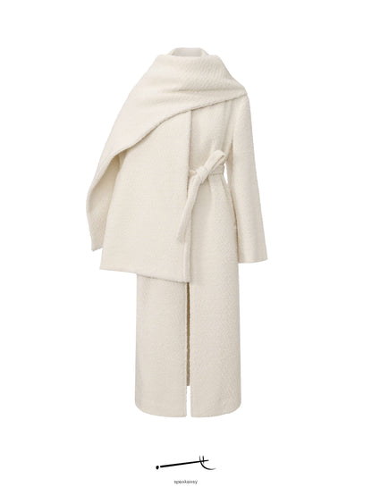 Minimal Snow-Tweed Collarless Relaxed Coat