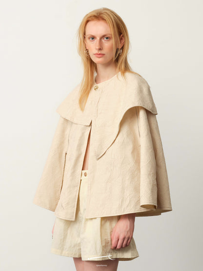 Beige/Apricot Textured Lined Cape Jacket