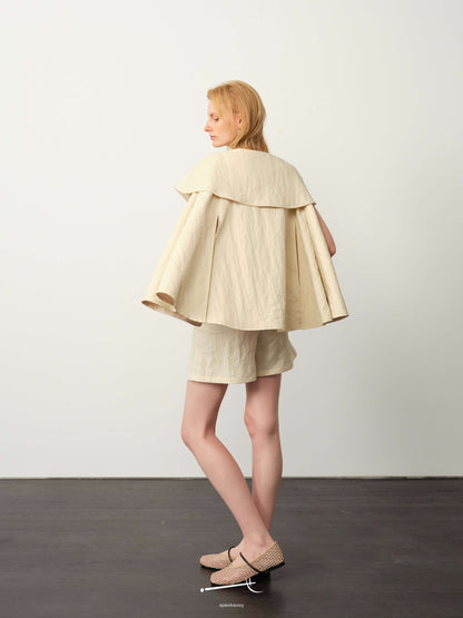 Beige/Apricot Textured Lined Cape Jacket