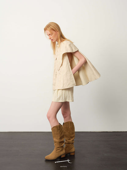 Beige/Apricot Textured Lined Cape Jacket