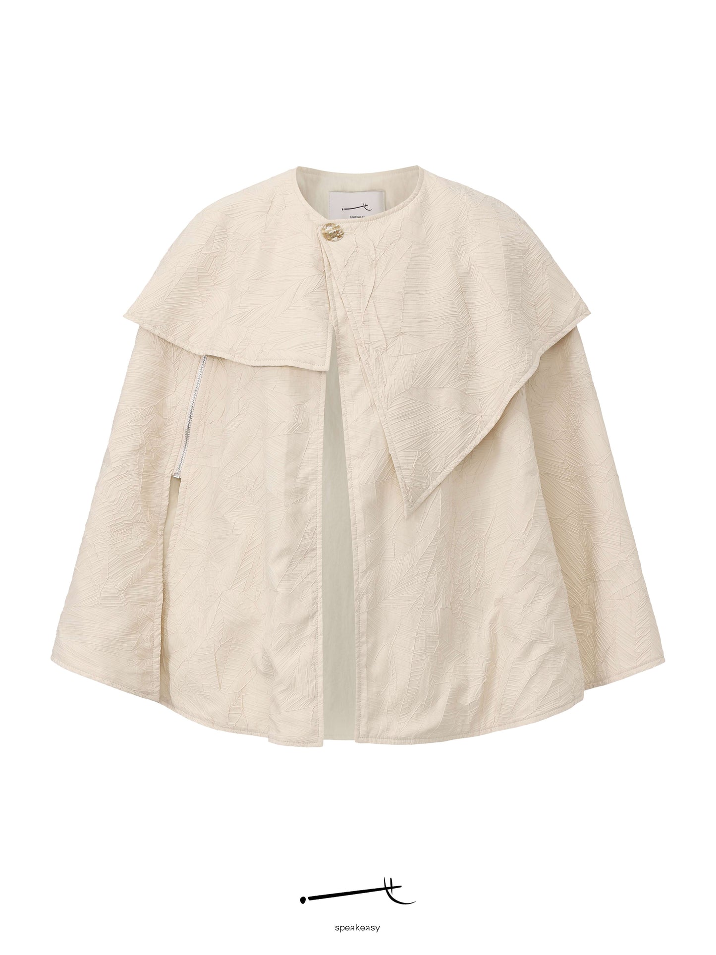 Beige/Apricot Textured Lined Cape Jacket