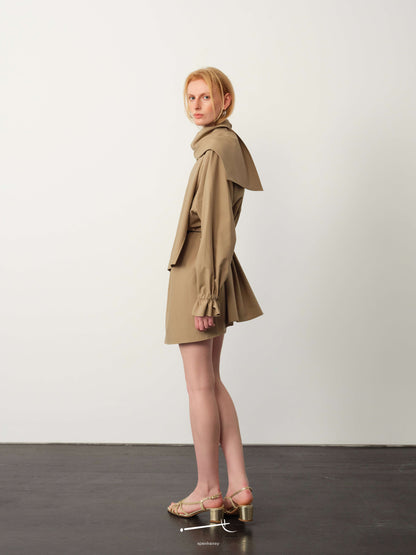 Khaki Scarf-Collar Tie-Sleeve Jacket