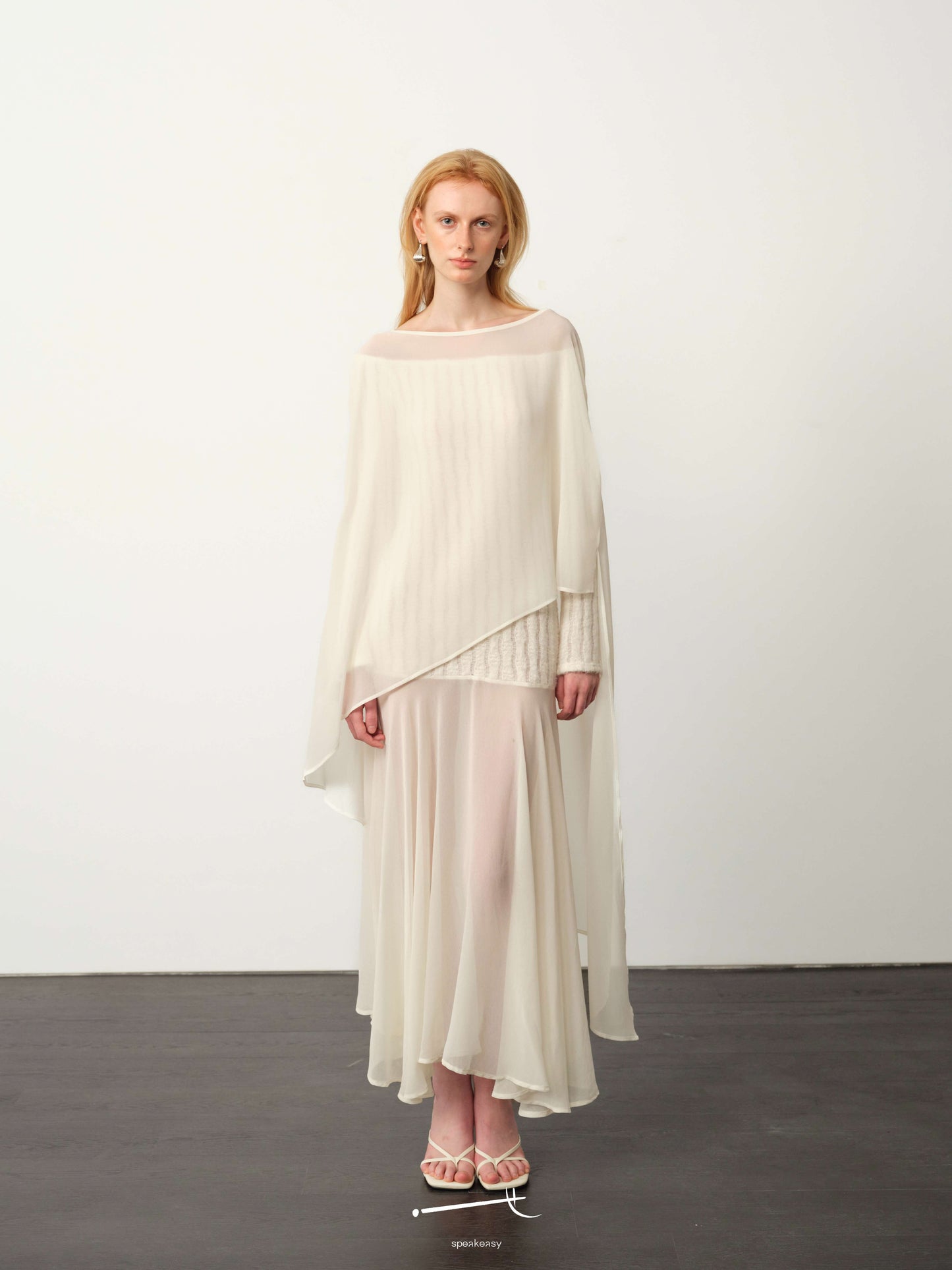 Chiffon Tulle Shawl Maxi Dress