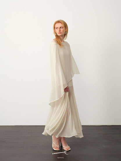 Chiffon Tulle Shawl Maxi Dress