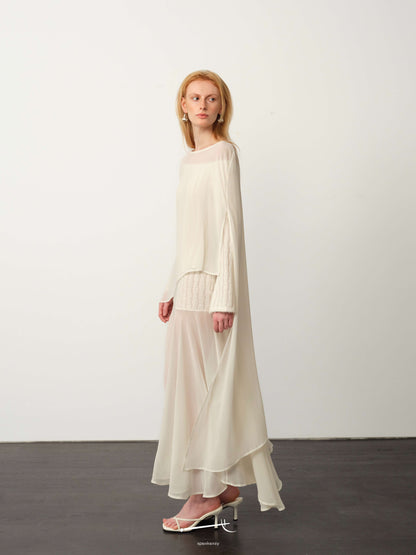 Chiffon Tulle Shawl Maxi Dress