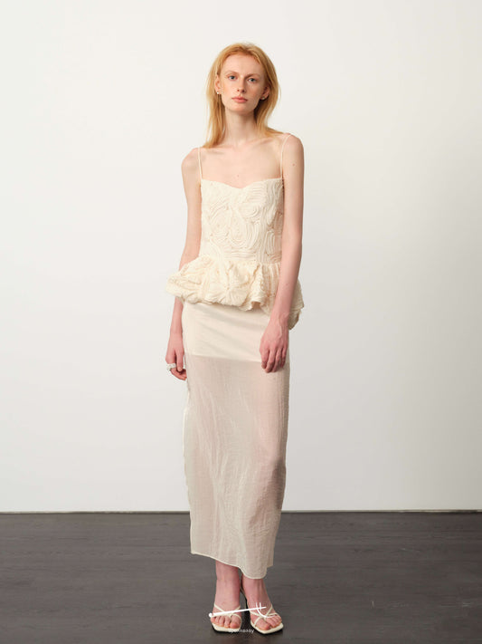 Openwork Jacquard Gold-Sheen Midi Dress