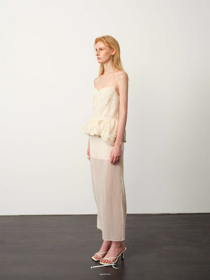 Openwork Jacquard Gold-Sheen Midi Dress