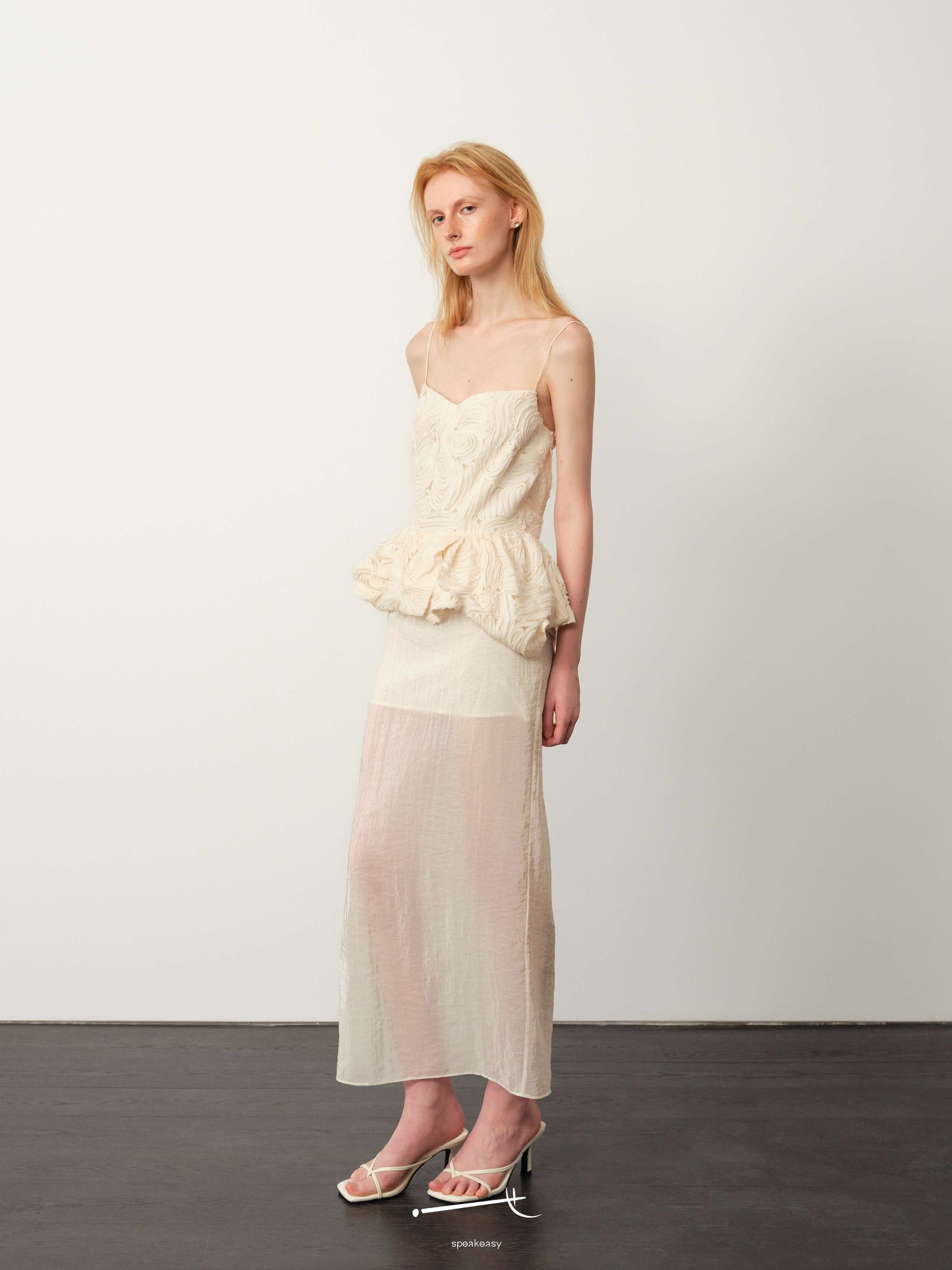 Openwork Jacquard Gold-Sheen Midi Dress