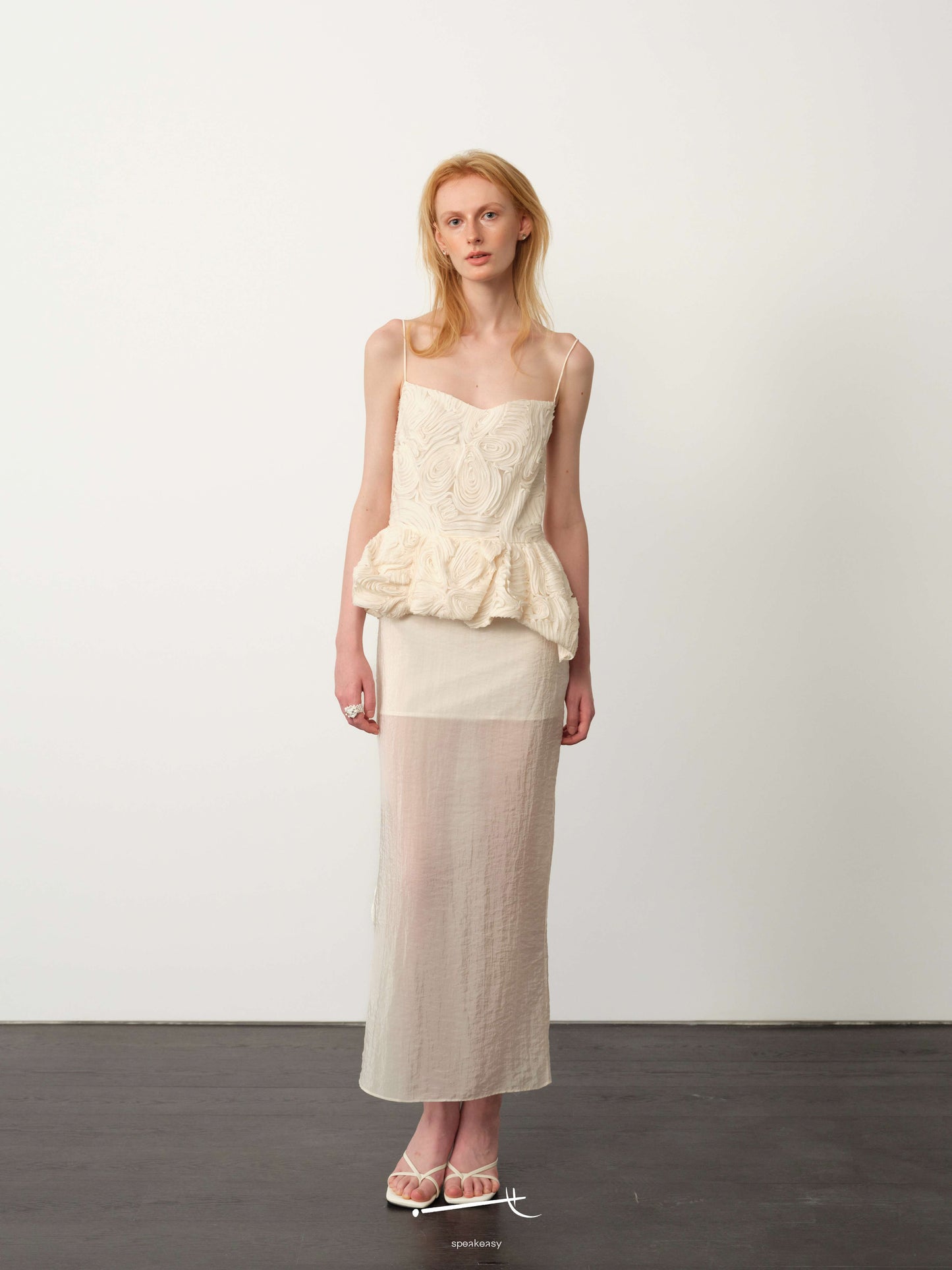 Openwork Jacquard Gold-Sheen Midi Dress