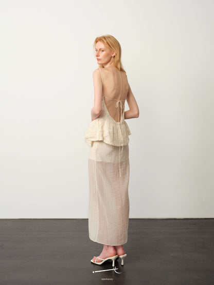 Openwork Jacquard Gold-Sheen Midi Dress