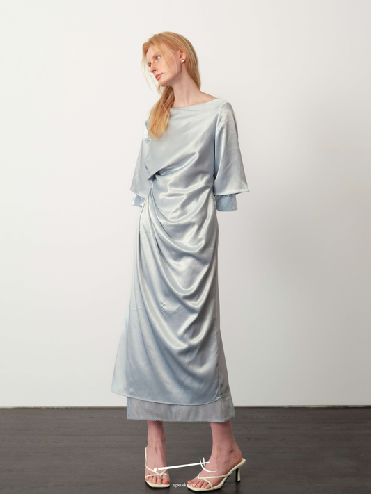 Hazy Acetate Twist-Pleat Open-Back Sequin Midi Dress
