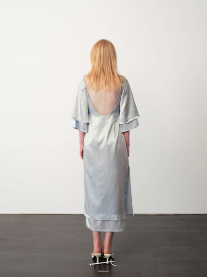 Hazy Acetate Twist-Pleat Open-Back Sequin Midi Dress