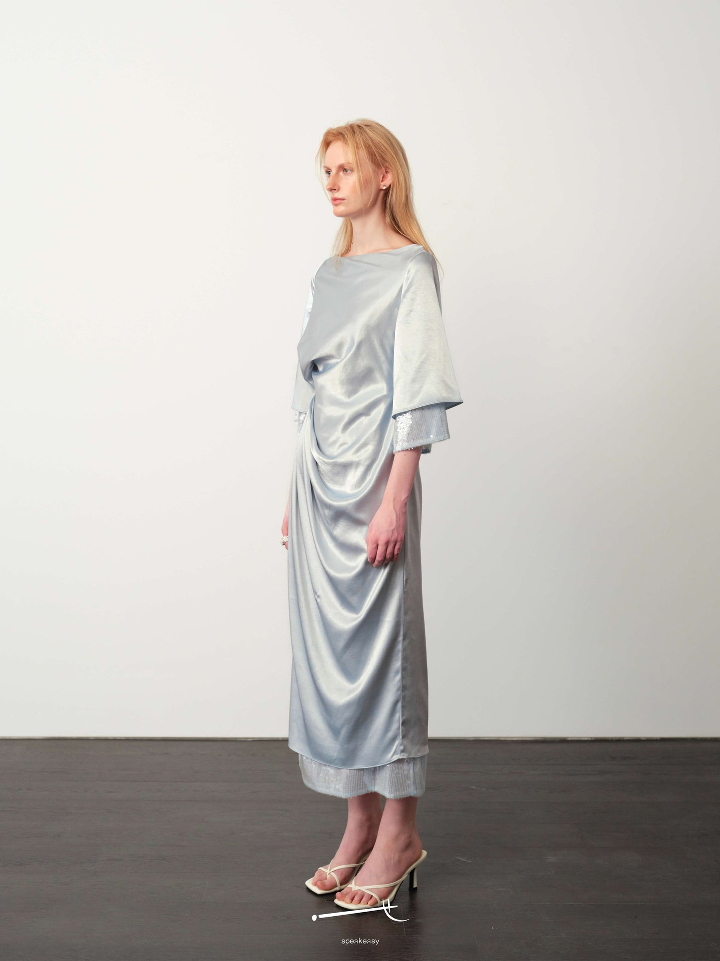 Hazy Acetate Twist-Pleat Open-Back Sequin Midi Dress