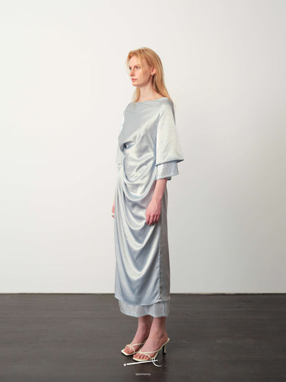 Hazy Acetate Twist-Pleat Open-Back Sequin Midi Dress