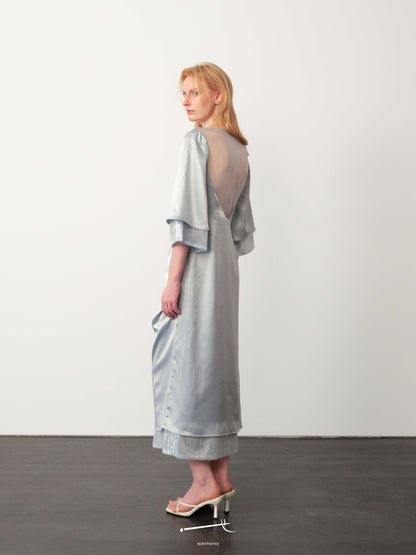Hazy Acetate Twist-Pleat Open-Back Sequin Midi Dress