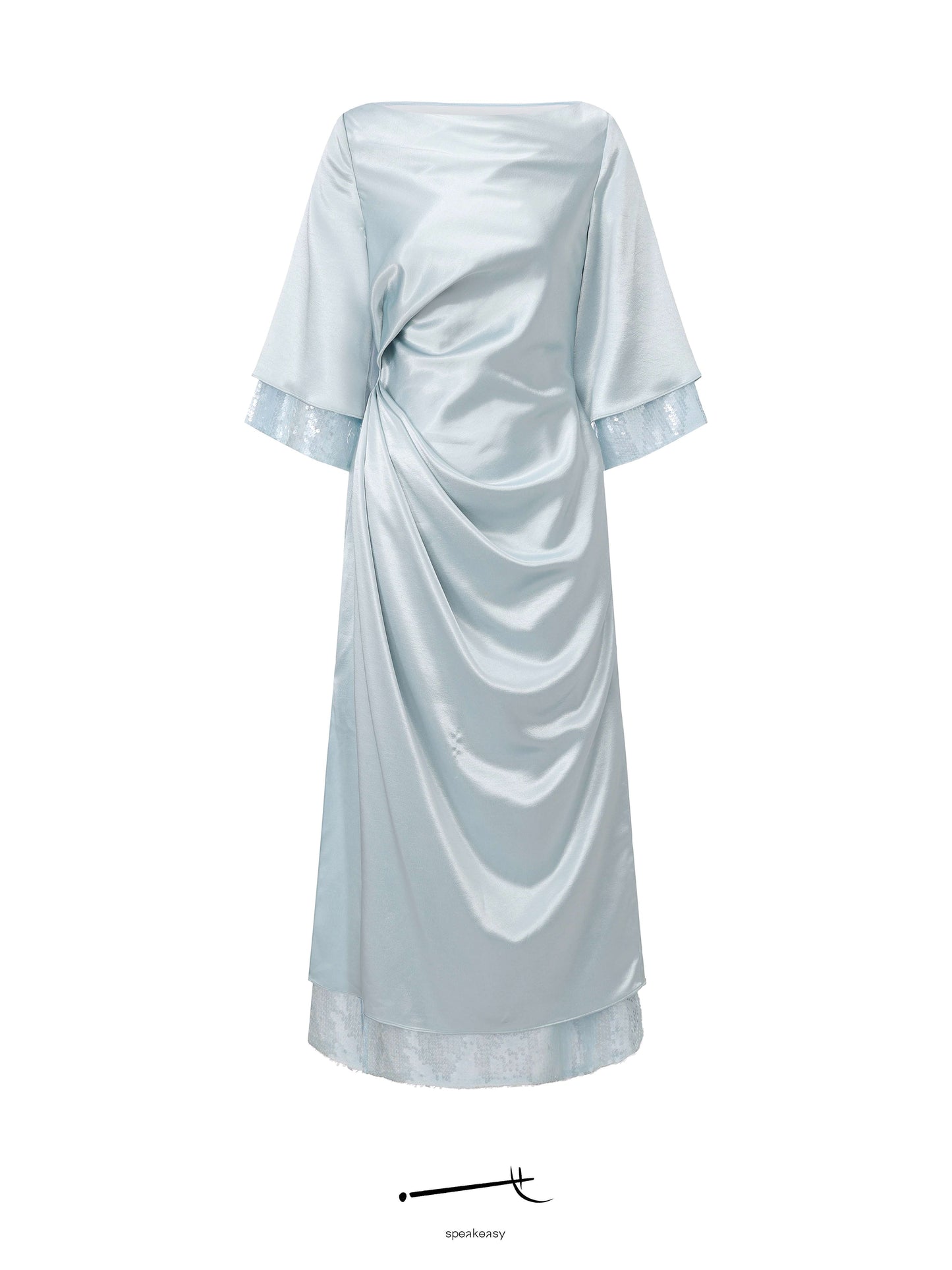 Hazy Acetate Twist-Pleat Open-Back Sequin Midi Dress