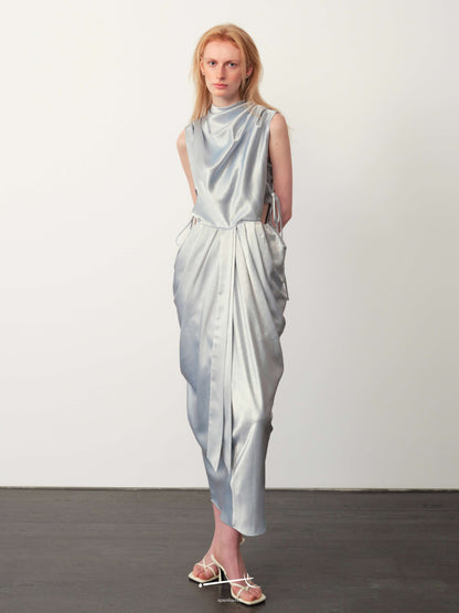 Hazy Acetate Cutout Waist Shimmer Maxi Skirt