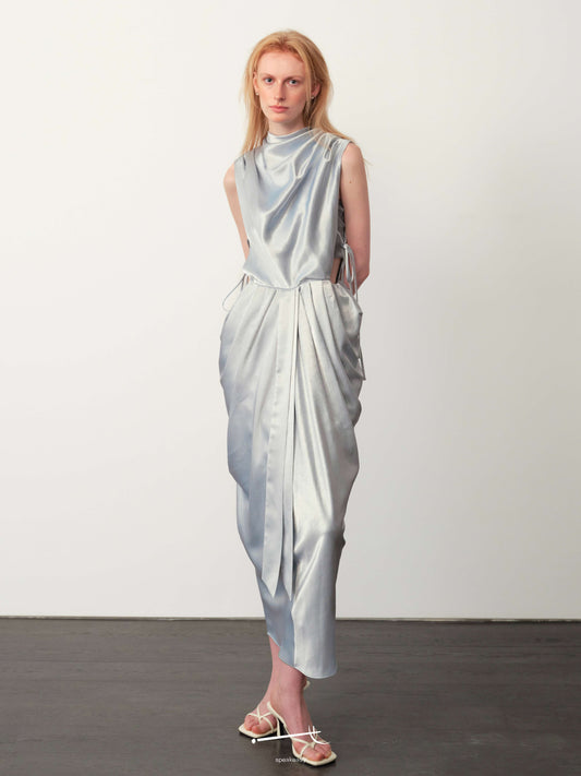 Hazy Acetate Cutout Waist Shimmer Maxi Skirt