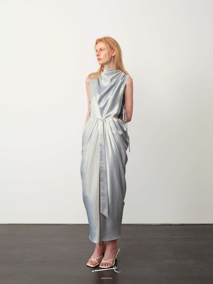 Hazy Acetate Cutout Waist Shimmer Maxi Skirt