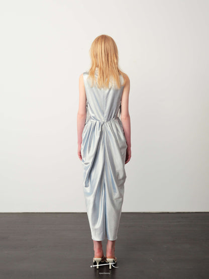 Hazy Acetate Cutout Waist Shimmer Maxi Skirt