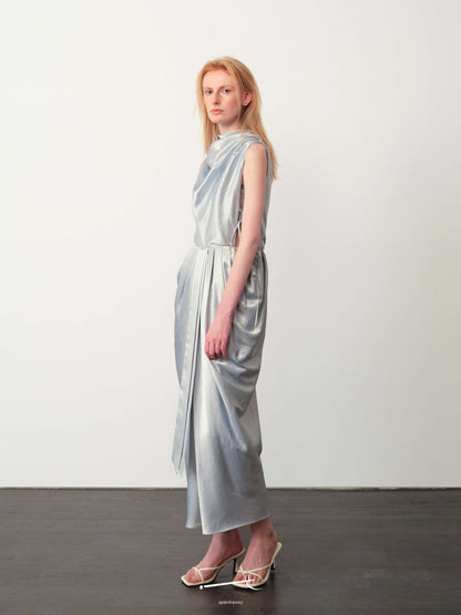 Hazy Acetate Cutout Waist Shimmer Maxi Skirt