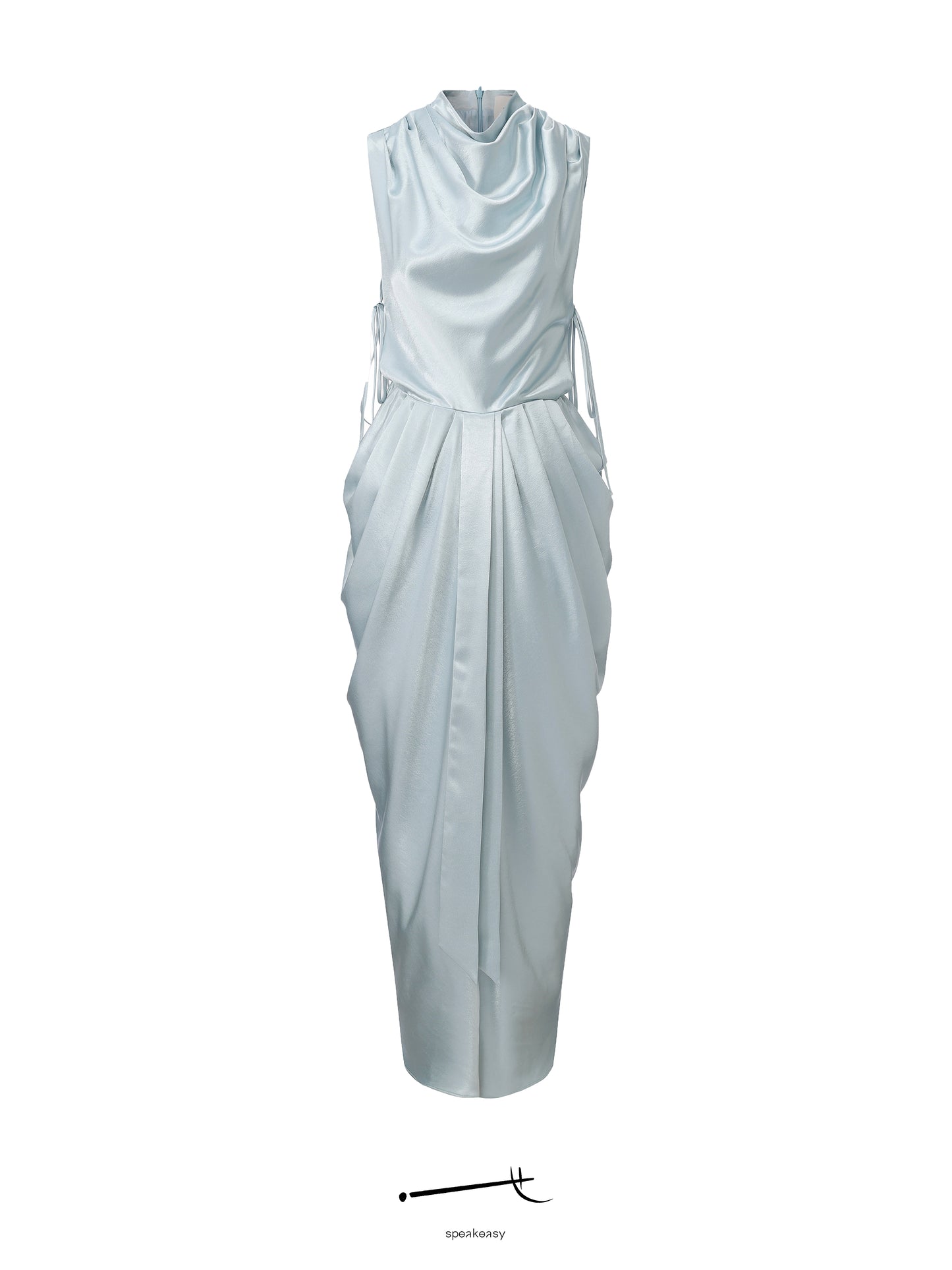 Hazy Acetate Cutout Waist Shimmer Maxi Skirt