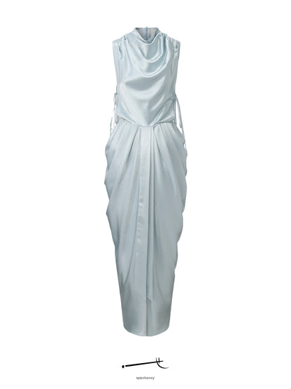 Hazy Acetate Cutout Waist Shimmer Maxi Skirt