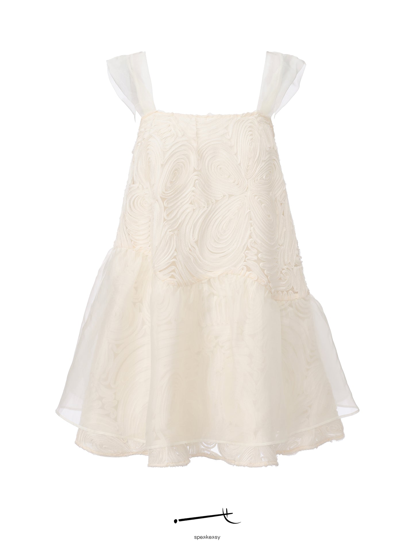 Openwork Jacquard Wave-Pleat Slip Dress