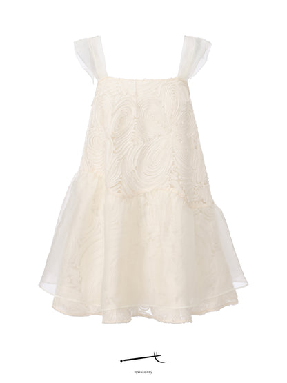 Openwork Jacquard Wave-Pleat Slip Dress