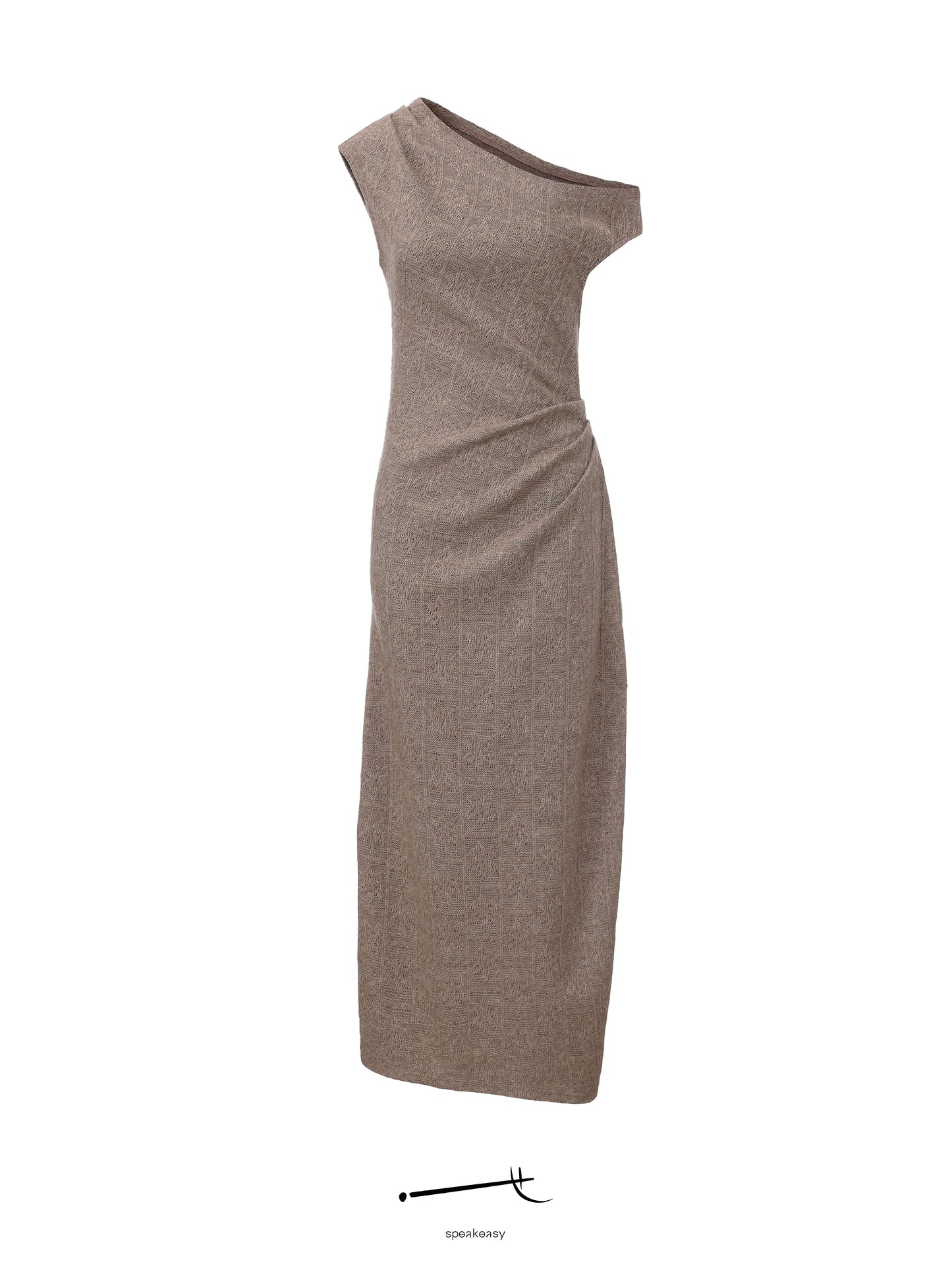 Soft One-Shoulder Knit Pleated Maxi Dress