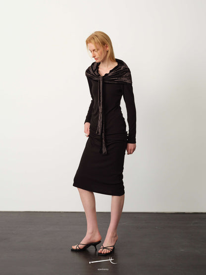 Velvet Twist-Neck Slim-Fit Maxi Dress