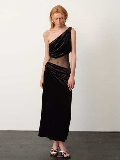 Embellished Tulle Twist-Pleat Maxi Dress