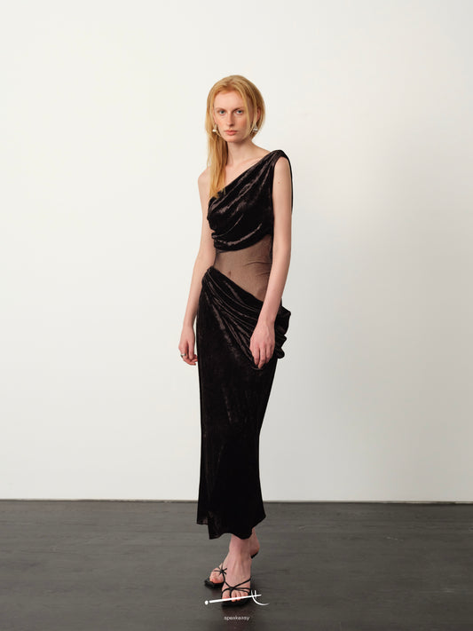 Embellished Tulle Twist-Pleat Maxi Dress