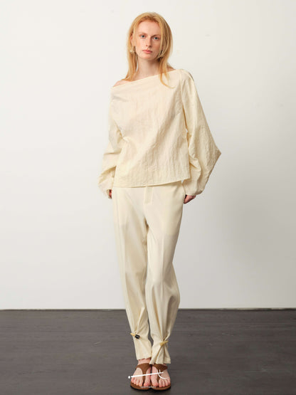 Textured Minimal Top & Star-Detailed Tapered Trouser Set