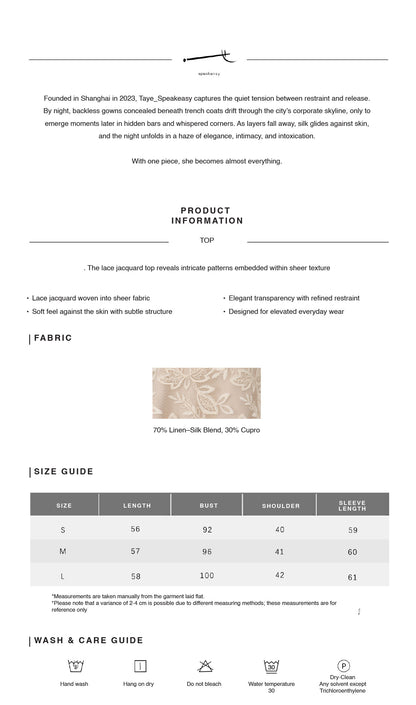 Lace Jacquard Sheer Top & Pleated Acetate Trouser Set