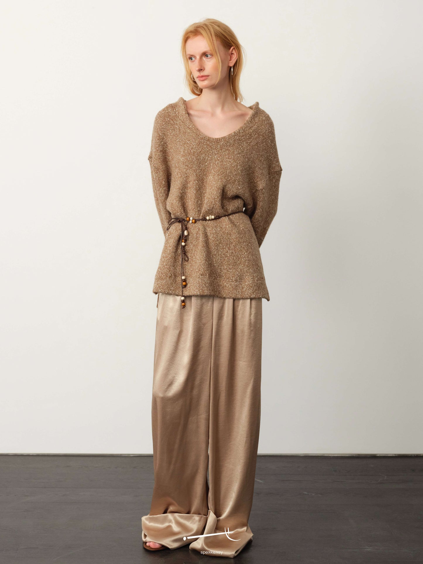 Relaxed Wool Asymmetrical Sweater & Tailored Acetate Trouser Set