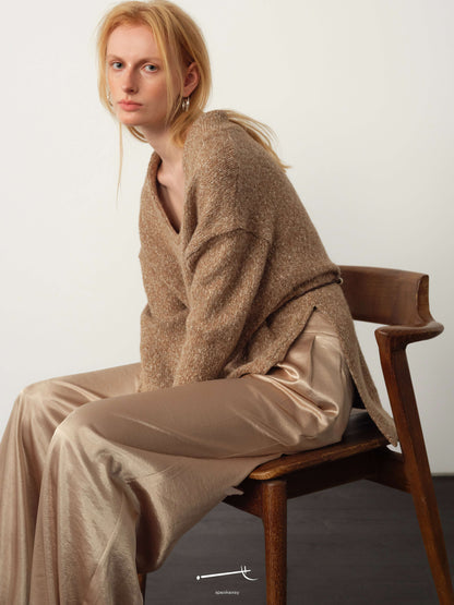 Relaxed Wool Asymmetrical Sweater & Tailored Acetate Trouser Set