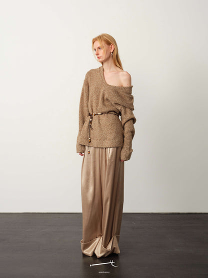 Relaxed Wool Asymmetrical Sweater & Tailored Acetate Trouser Set