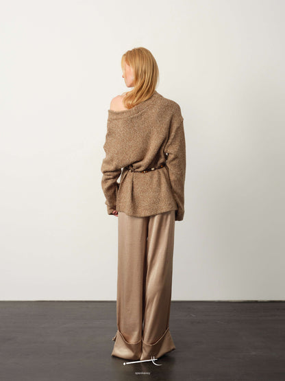 Relaxed Wool Asymmetrical Sweater & Tailored Acetate Trouser Set