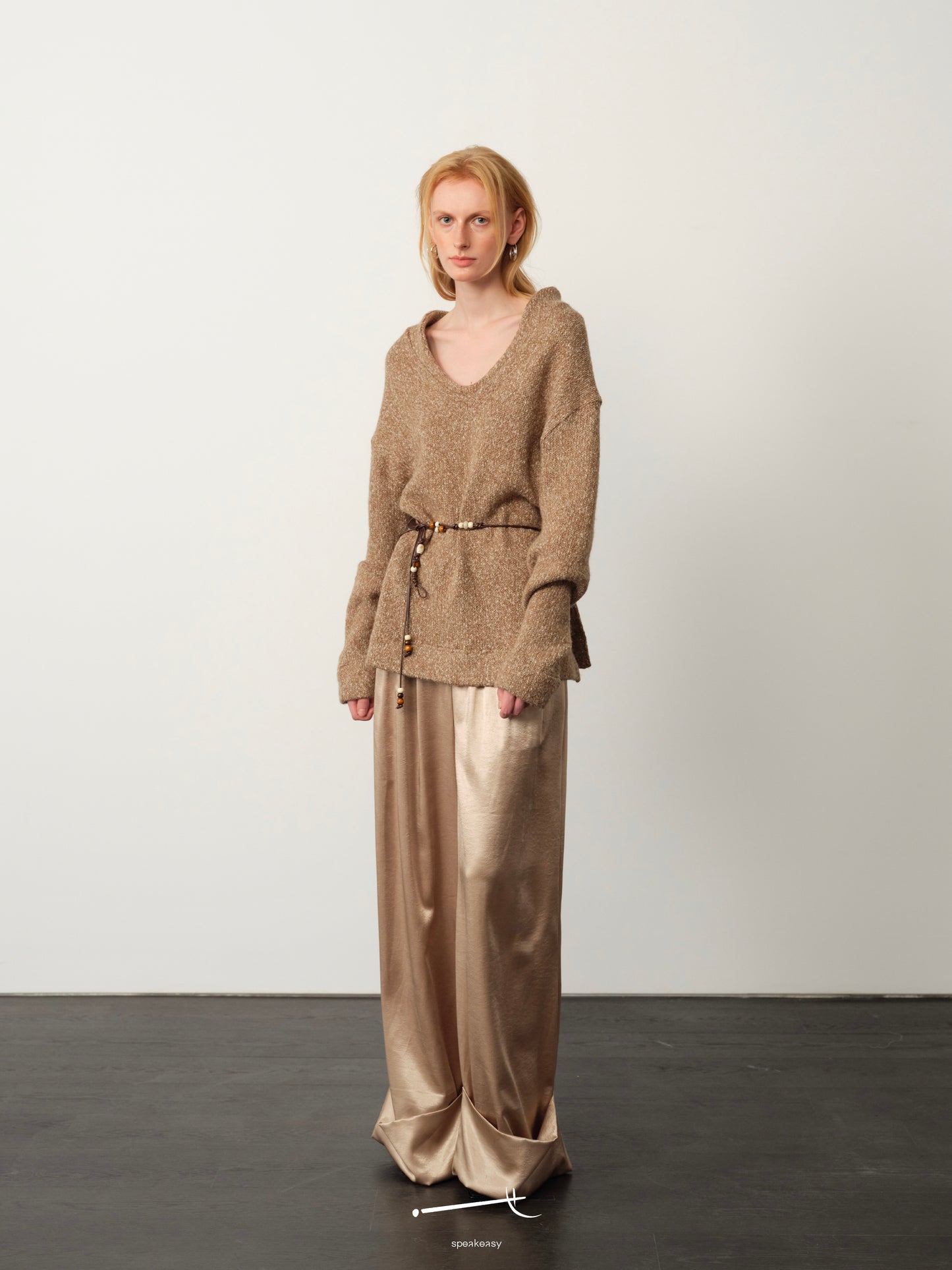 Relaxed Wool Asymmetrical Sweater & Tailored Acetate Trouser Set