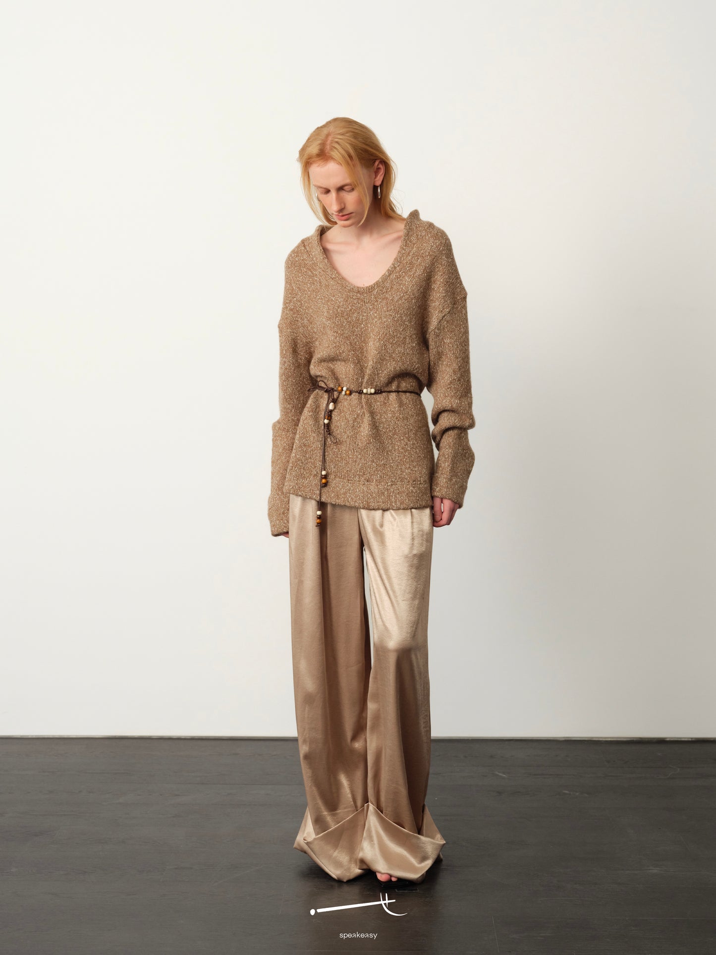 Relaxed Wool Asymmetrical Sweater & Tailored Acetate Trouser Set