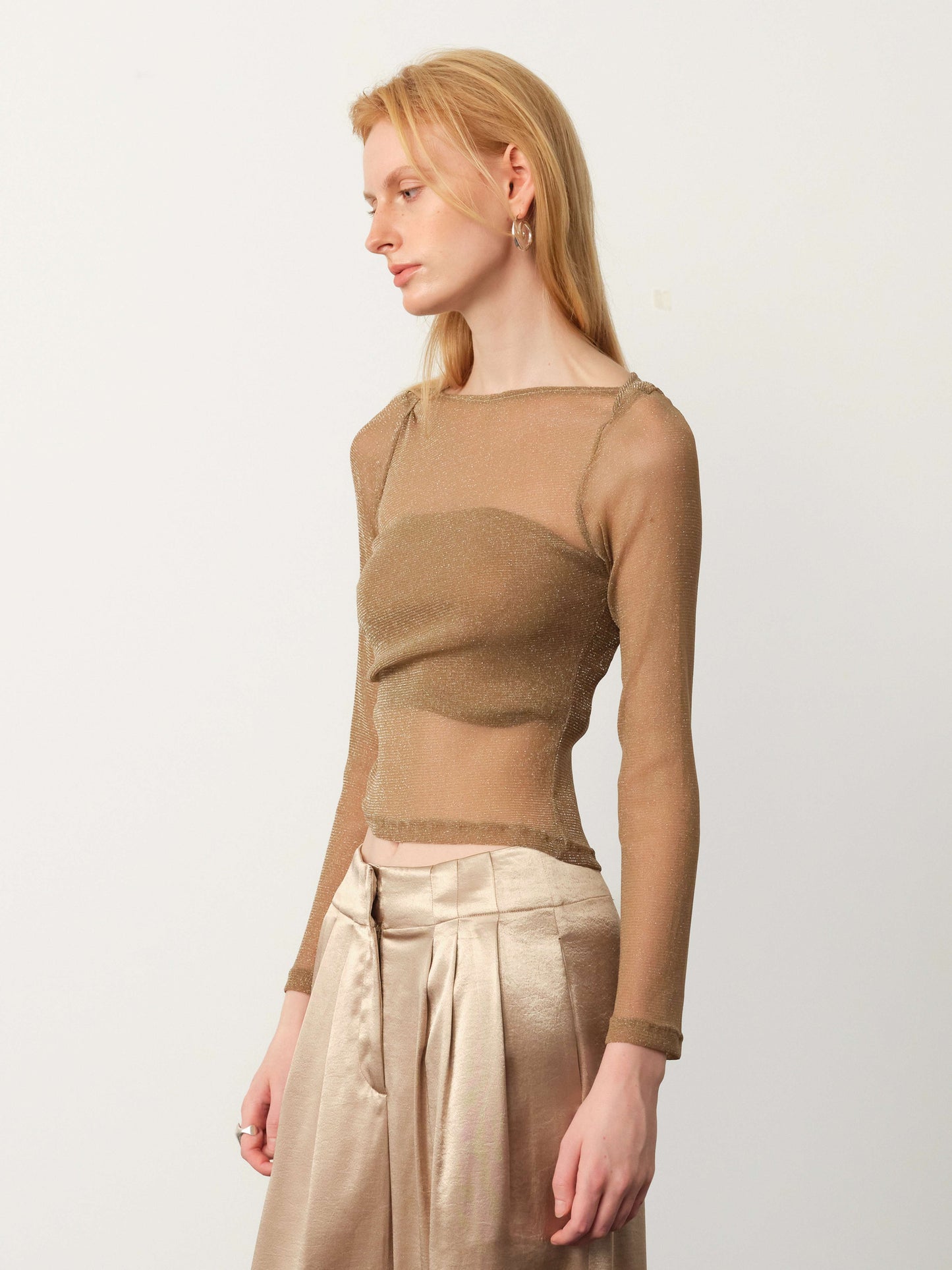 Star-Sheer Fitted Top & Tailored Acetate Trouser Set