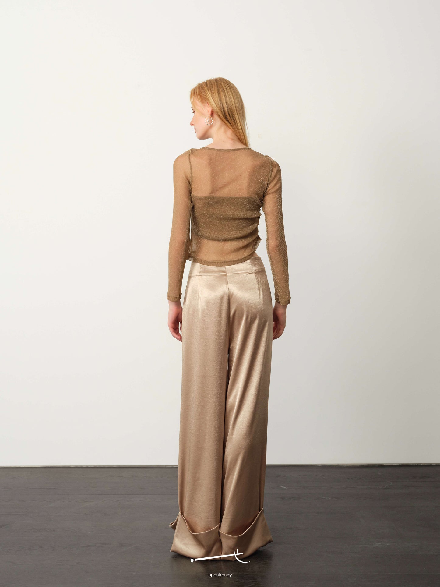 Star-Sheer Fitted Top & Tailored Acetate Trouser Set