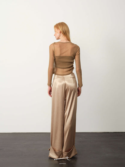 Star-Sheer Fitted Top & Tailored Acetate Trouser Set