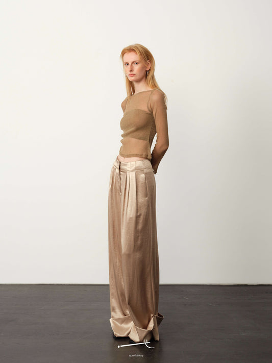 Star-Sheer Fitted Top & Tailored Acetate Trouser Set