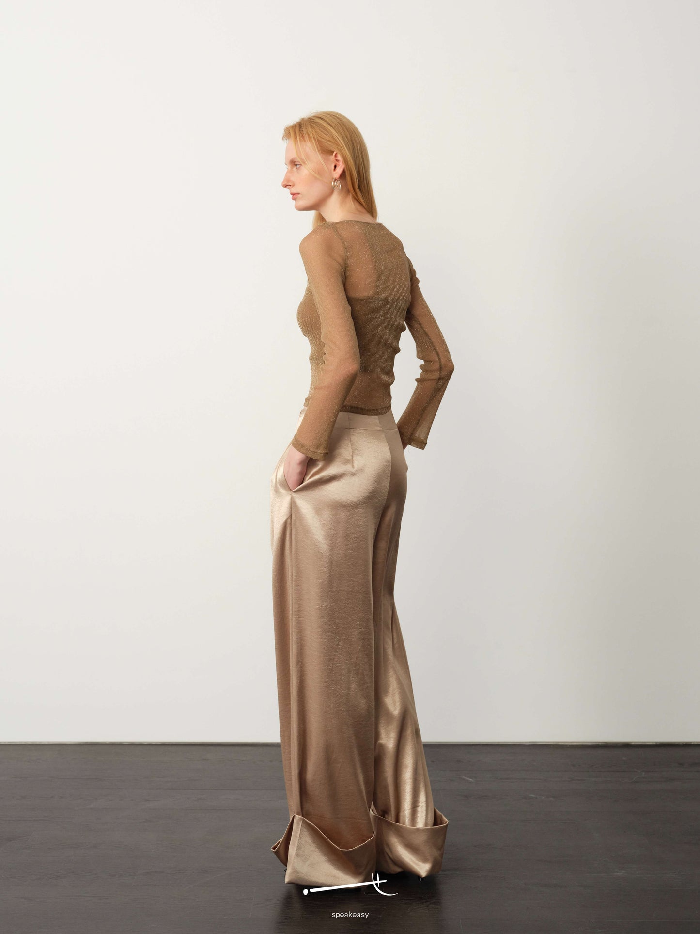 Star-Sheer Fitted Top & Tailored Acetate Trouser Set