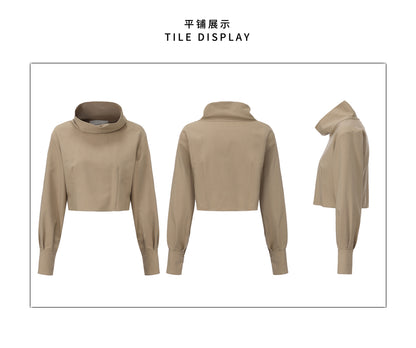 Khaki Wide-Neck Long-Sleeve Top & Waist-Panel Tailored Trouser Set