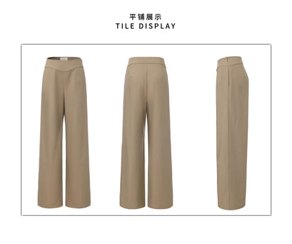 Khaki Wide-Neck Long-Sleeve Top & Waist-Panel Tailored Trouser Set