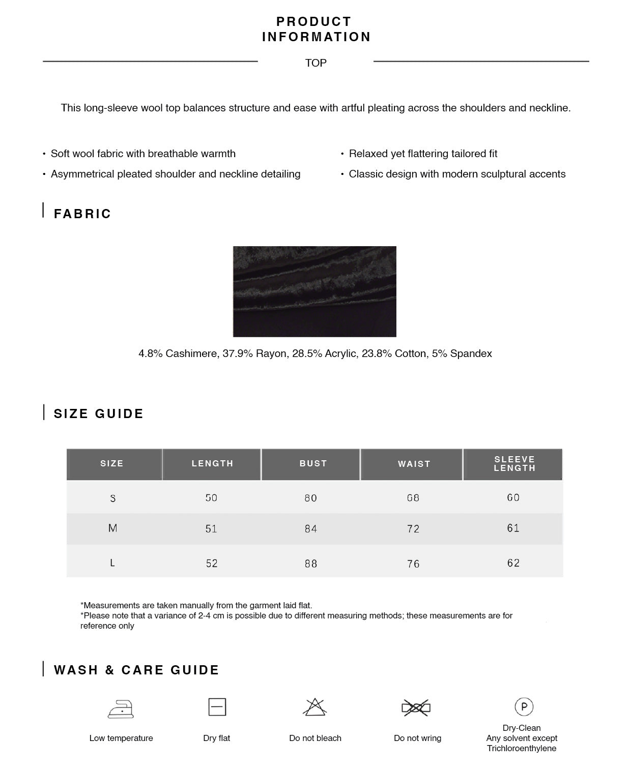 Asymmetrical Pleated Wool Long-Sleeve Top & Midi Skirt Set